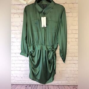 Haoduoyi Women Army Green Silk Eras Casual Elegant Romper Waist Long Sleeve XXL
